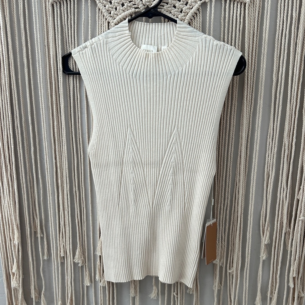 Cyrus Cream Ribbed Knit Tank Top
